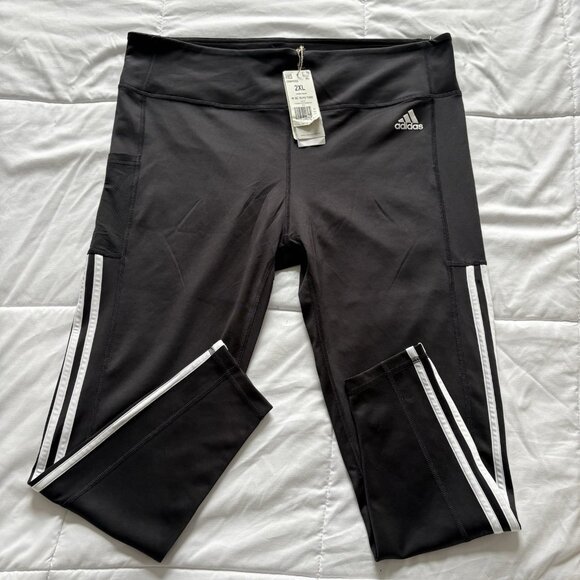 NWT Adidas Womens Size 2XL Pants Black Leggings Breathable Workout Pockets - Picture 1 of 9